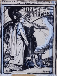 Max Feldbauer,Scholle,Tusche/Gouache,36 x 27, 5 cm,unsigniert,Titelentwurf für „Kunst- und Handwerk - Zeitschrift des Bayerischen Kunstgewerbe-Vereins München“ Heft I
